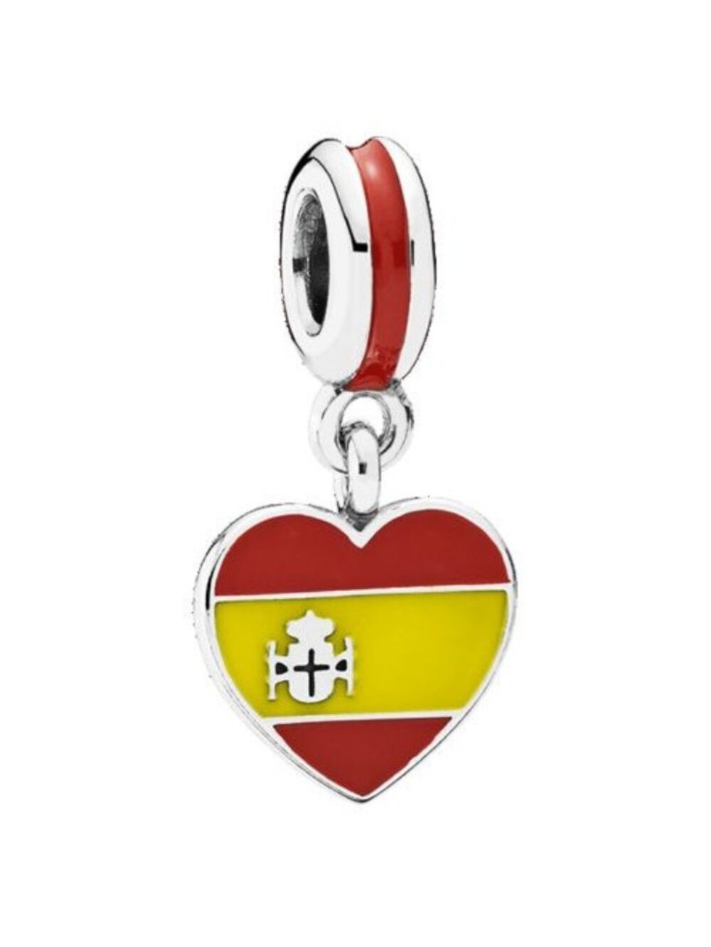 Pandora Sterling Silver Spain Heart Flag Travel Dangle w/ Yellow + Red Enamel -